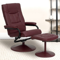 Flash Furniture Contemporary Burgundy Leather Recliner and Ottoman with Leather Wrapped Base BT-7862-BURG-GG